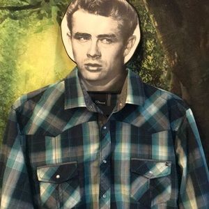 7DIAMONDS 💎 szXL Cotton pearl snap plaid  EUC